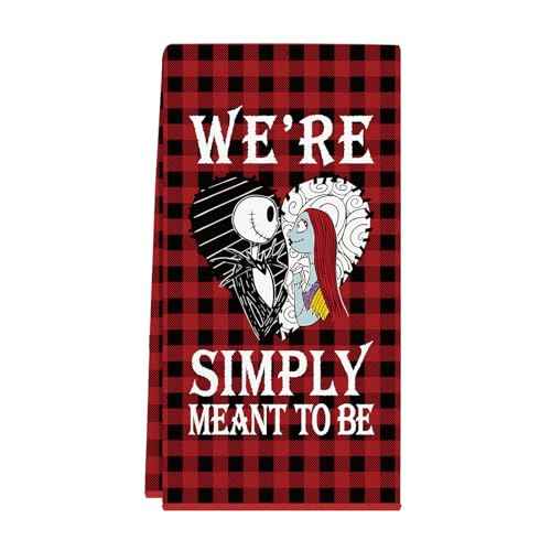 Nightmare Christmas Kitchen Towel, Nightmare Christmas Kitchen Bathroom Decorations, Holiday Hand Towel Dish Cloth for Women Men, Jack Sally Meant to Be Xmas Home Decor Party Favors