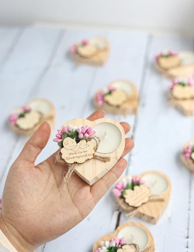 Pink Wooden Candle Holders Set of 50 Baby Shower Favors for Guests - Baptism & Return Gifts