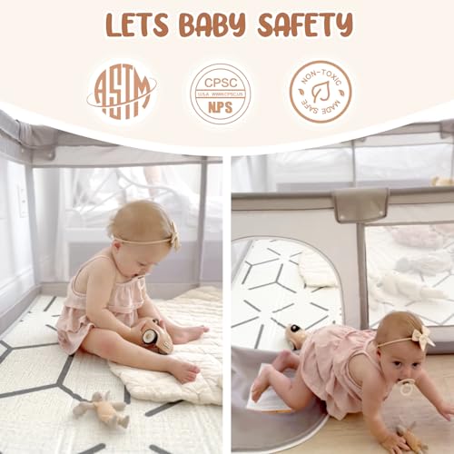 ZEEBABA Baby Playpen with Mat 47x47in - Grey, Safe Play Yard for Toddlers