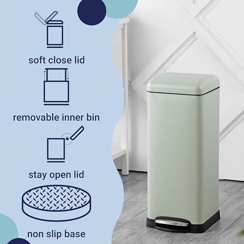 Happimess Retro 8-Gallon Step-Open Trash Can - Mint Green, Soft-Close Lid