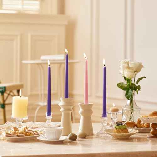 10-Inch Tall Dripless Advent Candles Set of 4, Tapered Candles, Perfect for Christmas - Smokeless, Unscented, Long Burning - Hand Poured, Colored Tall Candlesticks - Pink and Purple
