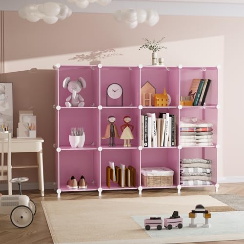 AWTATOS Pink 12 Cube Storage Organizer Kids Closet Shelves - DIY Modular
