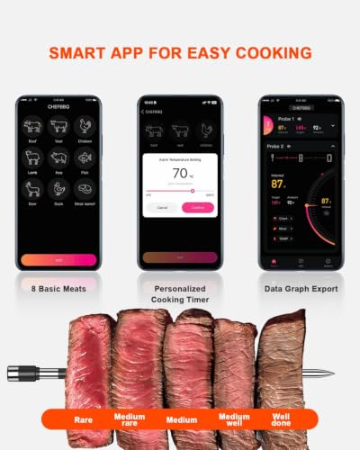 Wireless Meat Thermometer Digital 2-Probe Kit with App & Bluetooth