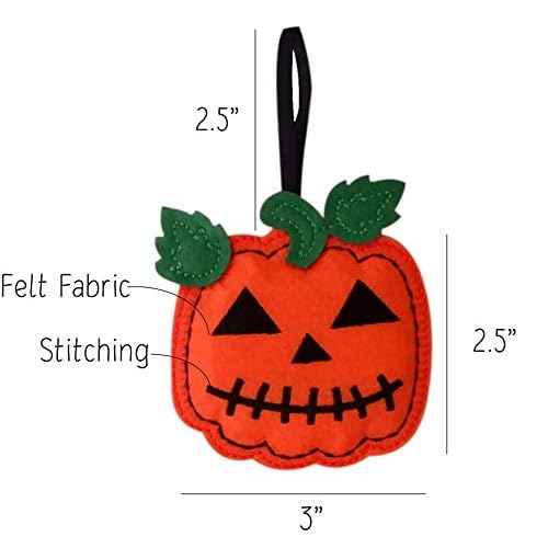 Halloween Ornaments - Set of 6 Plush Felt Handmade Decor - Broom, Jack-o'-Lantern, Frankenstein, Witchcraft, Eyeball, RIP Tomb Design - Halloween Ornaments for Tree