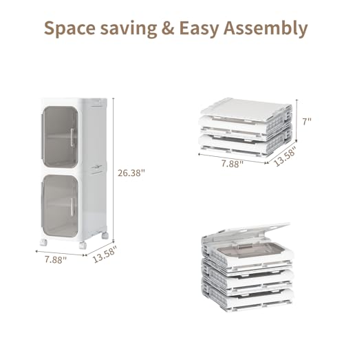 White 2-Tier Slim Bathroom Storage Cabinet - Foldable & Movable