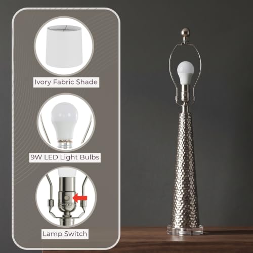 Set of 2 Modern Silver Table Lamps - 12x30.25 Inch Home Decor