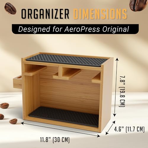Coffee Organizer Stand for AeroPress - Black Bamboo Coffee Station Accessory