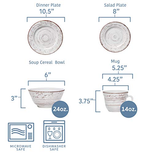 Pfaltzgraff Trellis White 16-Piece Dinnerware Set Service for 4 - Distressed White