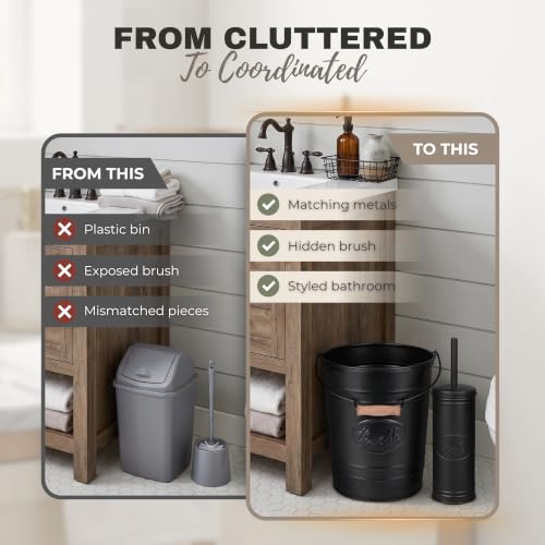 Autumn Alley Matte Black Farmhouse Bathroom Trash Can & Toilet Brush Set