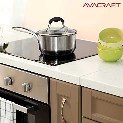 AVACRAFT 1.5 Quart Tri-Ply Stainless Steel Saucepan with Glass Lid - Capsule Bottom, Medium-Heat Cooking