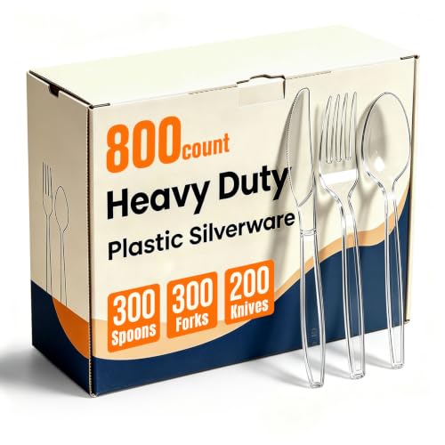 Heavy Duty Plastic Silverware Set - 300 Forks, 300 Spoons, 200 Knives - 800 Pieces, Reusable, BPA-Free, for Events & Daily Use Variation of THIS listing