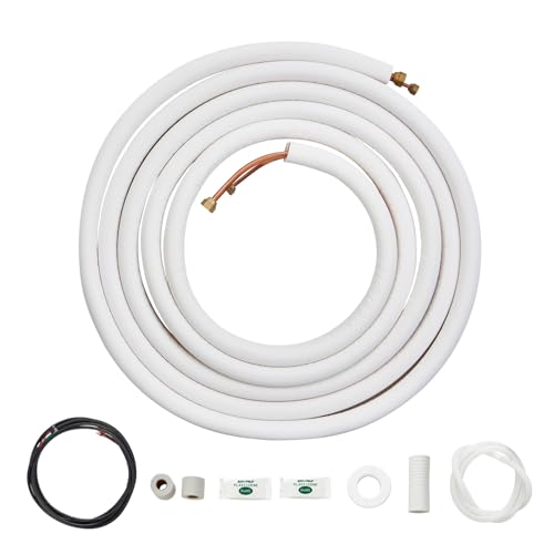 VEVOR 25FT Mini Split Line Set Copper Pipes with Triple-Layer Insulation, 1/4 & 3/8 Inch Tubing & Accessories