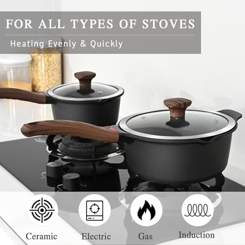 Vinchef 3-Piece Saucepan Set 2QT, 3QT, 4QT Nonstick Granite Coated Cookware