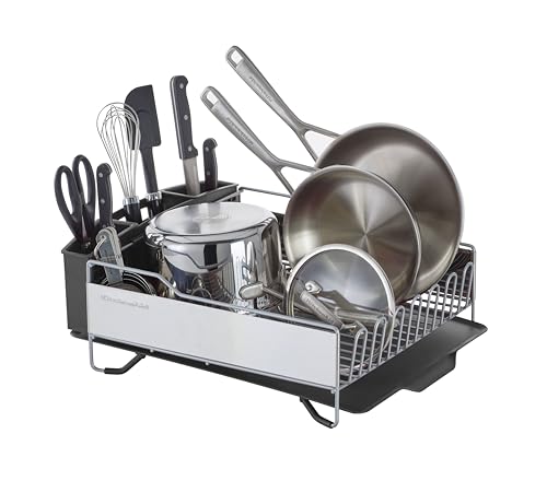 KitchenAid Large Capacity Full Size Rust-Resistant Dish Rack Grey - Angled Drainboard & Removable Flatware Caddy