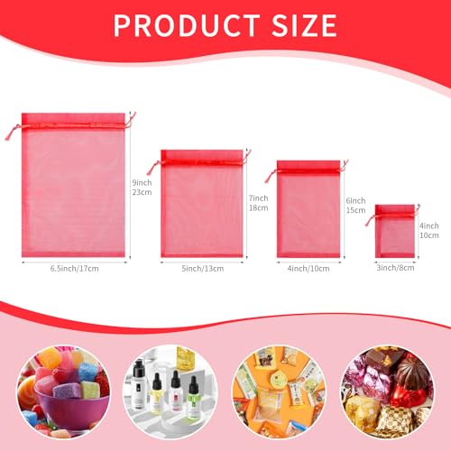Crweety Red Organza Bags 3x4 Inches - 50PCS Small Gift Pouches for Jewelry, Candy, Wedding & Party Favors