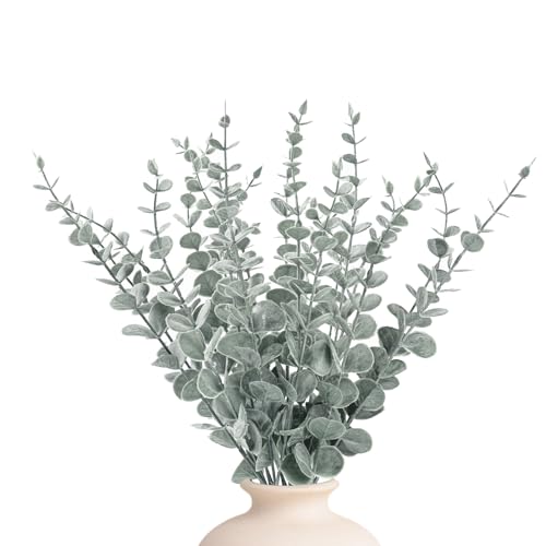 18pcs Artificial Eucalyptus Stems, Fake Greenery Leaves for Floral Arrangements, Home Office, Wedding Centerpiece, Christmas Party Decor