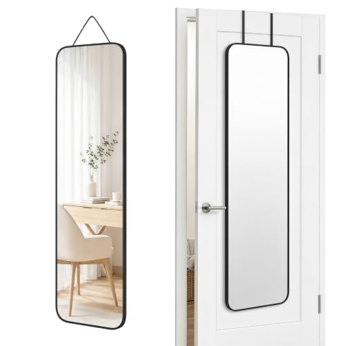 47x14 Inch Full Length Mirror Over the Door Wall Mounted Rope Hang Black Variation