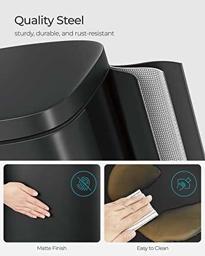 SONGMICS Black 8 Gallon Stainless Steel Step-On Trash Can | Modern Slim Design