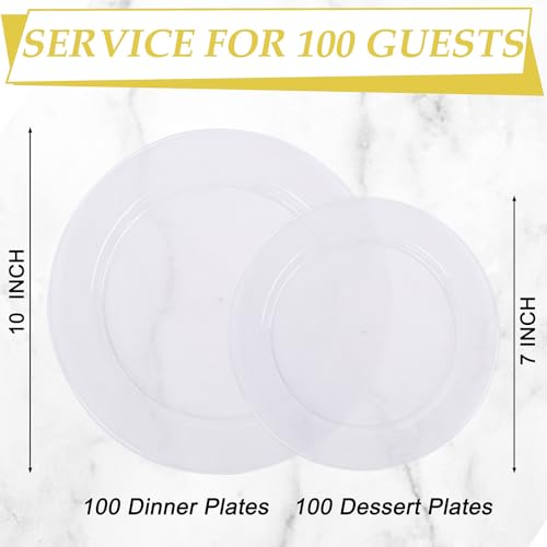 200PCS Clear Disposable Plastic Plates Set for Parties - 10" Dinner & 7" Salad Plates - Bulk Wedding & Event Tableware - Variation of THIS listing