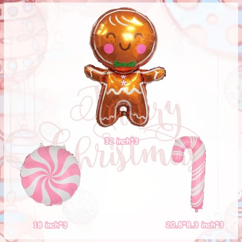 Pink 32in Gingerbread & Candy Cane Foil Balloons Party Decorations (Set of 9) - Wclliuchi