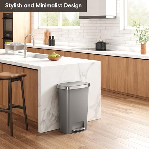 EKO Hana Select 13.2 Gallon Step Trash Can - Space Grey, Large Plastic Kitchen Bin