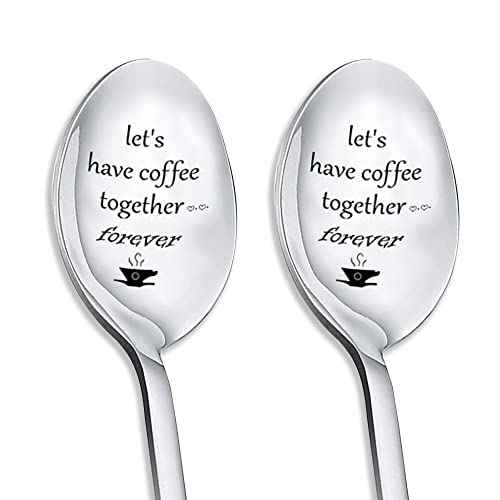 Couples Gifts Coffee Spoons Set Coffee Lovers Gifts for Wife Husband Anniversary Christmas Birthday Gifts for Girlfriend Boyfriend - Let's Have Coffee Together Forever Spoon
