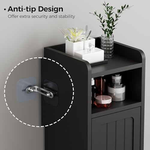 Small Bathroom Storage Cabinet - Black, Narrow 7.9 x 7.9 x 31.5 Inches