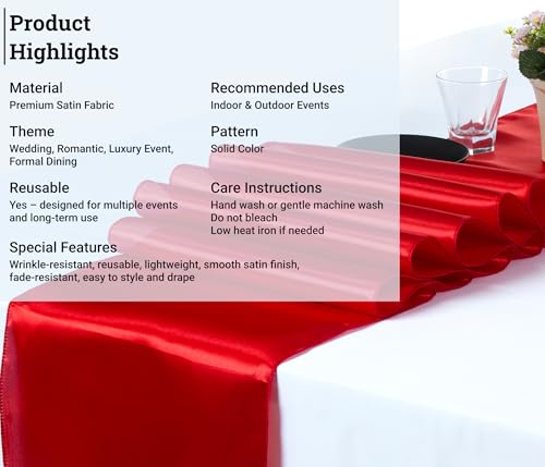 MDS 15 Pc Red Satin Table Runner 12 x 108 Inch - Pack for Wedding