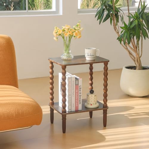 Rustic Brown Side Table Set of 2 with 2-Tier Shelves - Small End Tables