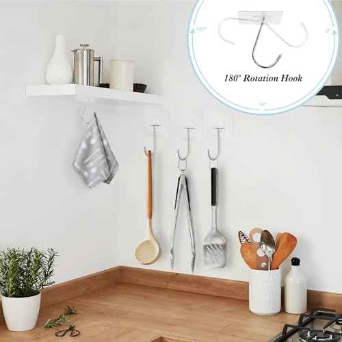 20 Pack Large Adhesive Hooks for Hanging Heavy Duty 44 lb(MAX) Christmas Fall Halloween Wreath Hangers Ornament Hooks Sticky for Wall No Damage Towel Picture Key Shower Siding Stocking Garland Strips