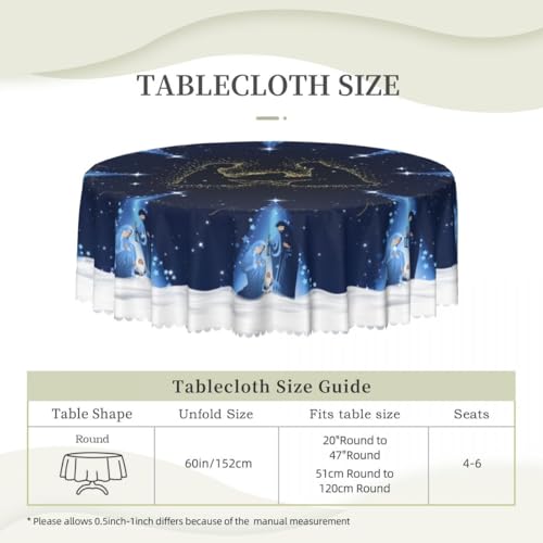 GARSYDAM 70-Inch Round Christmas Tablecloth – Winter Starry Snowflake Pattern, Water-Resistant & Wipeable