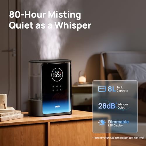 DREO 8L Smart Humidifier for Large Rooms - Black, Warm & Cool Mist, 80H Runtime