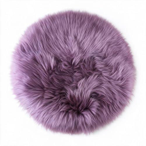 IRIWOOL Rose Purple Round Sheepskin Chair Cover 16.5" Soft Fur Cushion Pad