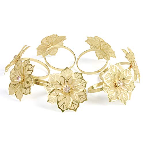 Picowe Gold Set of 12 Alloy Napkin Rings with Hollow Flower – Wedding Holiday Banquet