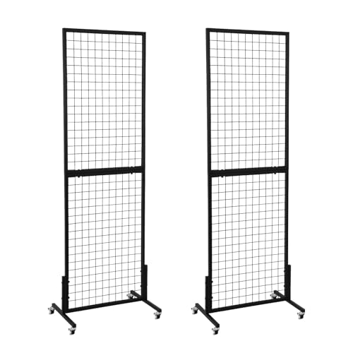 2 Pack 1.8' x 5.7' Freestanding Wire Grid Wall Panels with T-Base Wheels Display Rack