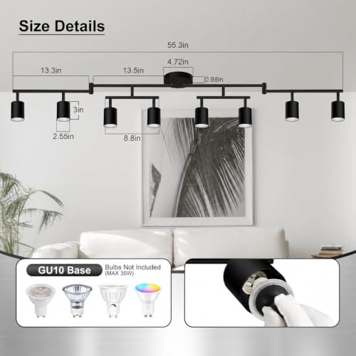 8 Light Track Lighting Fixtures Ceiling - Matte Black, Rotatable Heads, Adjustable Modern LED for Kitchen & Hallway - Variation of THIS listing