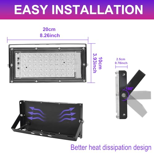 Waygor 50W Waterproof UV Black Light Floodlight for Glow Party Indoor Use