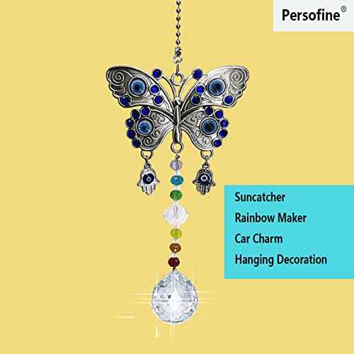 Window Hanging Suncatcher with Crystal,Blue Butterfly Garden Hanging Rainbow Maker Ornament (Butterfly)