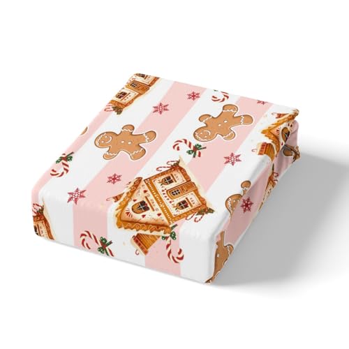Feelyou Pink & Beige Gingerbread Man Fitted Sheet Queen Size Kids Bedding Set with Snowflake Design