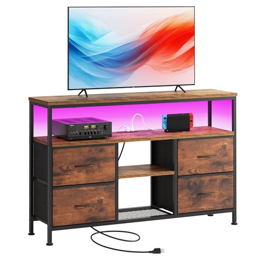 HAPPYMONT Brown 43.3 x 11.8 x 30.7 Inch LED TV Stand with Charging Station