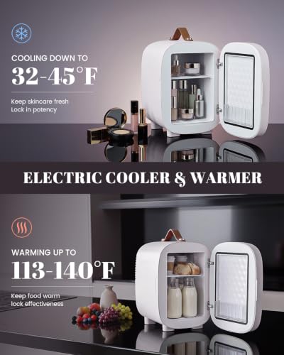 Mini Skincare & Makeup Fridge with LED Mirror, 4L, Portable White - Fansexpert