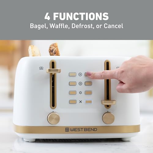 West Bend Timeless 4-Slice Toaster - White/Gold Stainless Steel Kitchen Appliance