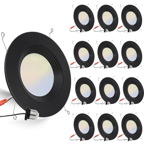 12 Pack 5CCT Black LED Recessed Can Lights - Dimmable, Wet Rated, 2700K-6500K