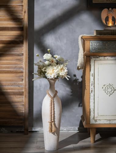 Beige Metal Tall Floor Vase with Bead for Pampas Grass - Rustic Boho Decor