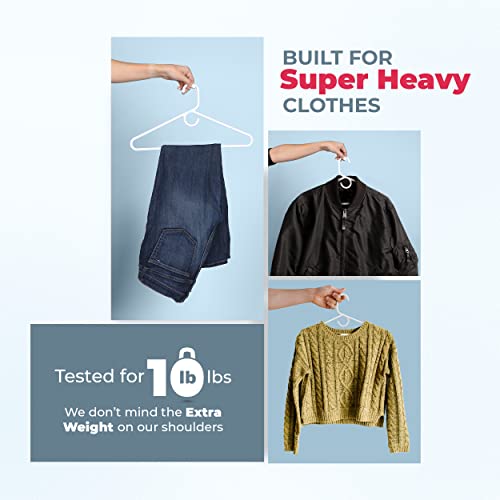 Neaties 24 Pack Heavy Duty Plastic Clothes Hangers - White, 10lb Capacity, Made in USA