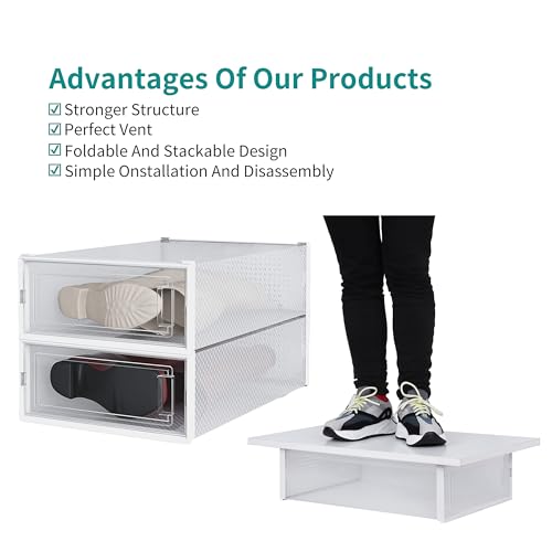 8-Piece Boot and Shoe Storage Box, Stackable Clear Plastic