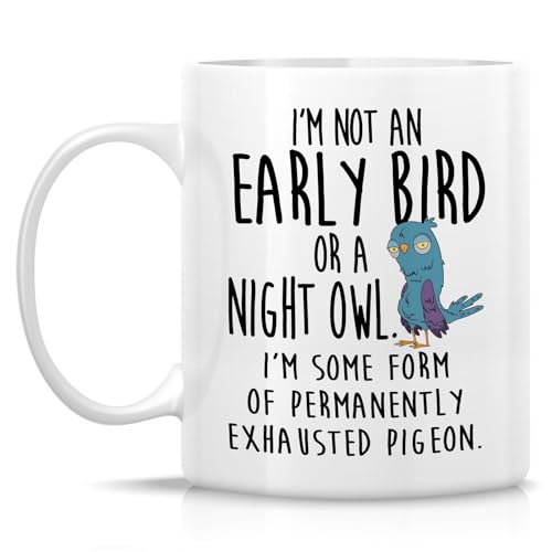 Retreez MOM046 White Exhausted Mom Mug - Funny Exhausted Pigeon Gift