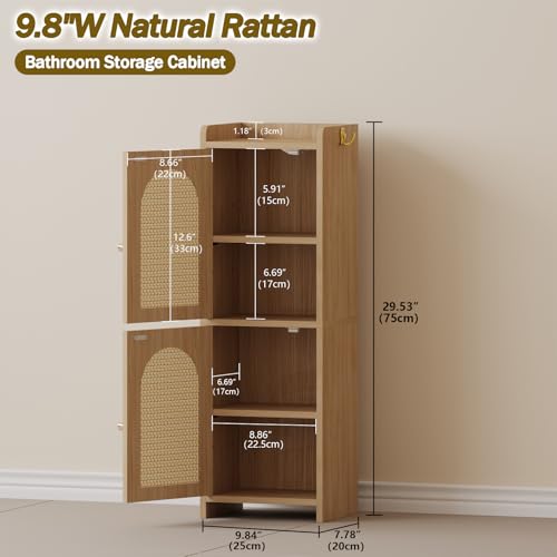 Arbuxzuy Classic Rattan Bathroom Storage Cabinet with 2 Doors & Adjustable Shelves