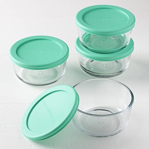 Glass Food Storage Containers Set of 4 - 2-Cup, Mint SnugFit Lids