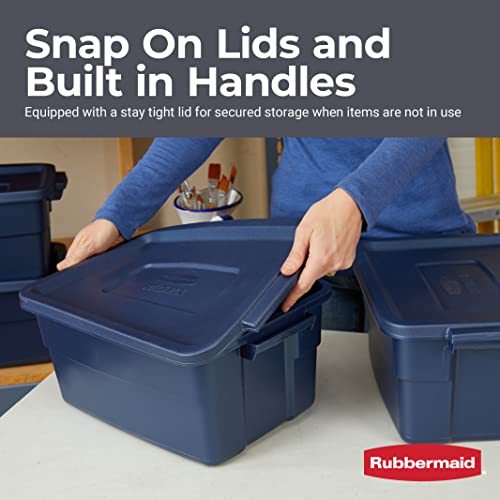 Rubbermaid Roughneck 3 Gal Stackable Storage Bins - 6 Pack, Made in USA, Dark Indigo Metallic